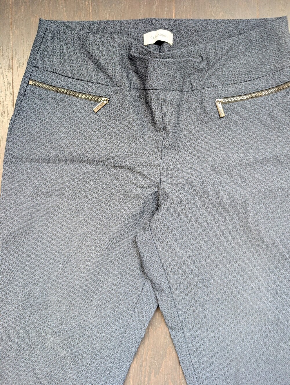 Calvin Klein Women's Navy Patterned Zip-Pocket PullOn Cropped Work Pants Size 10